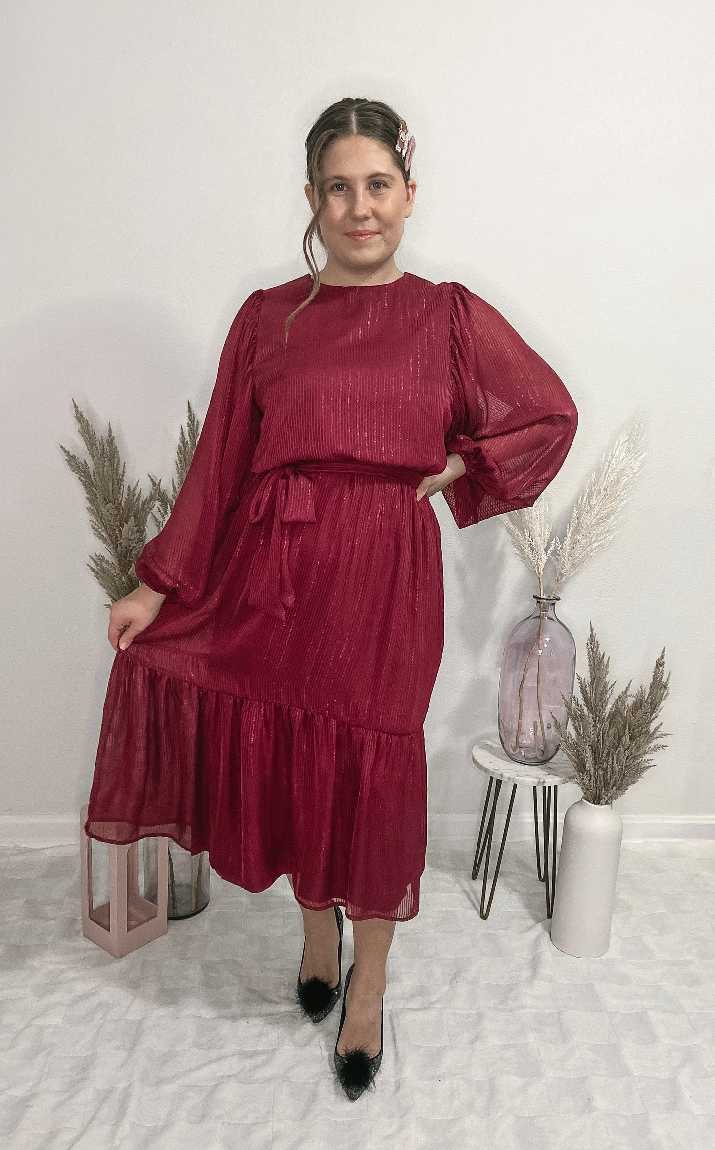 Iris Midi Dress - Burgundy