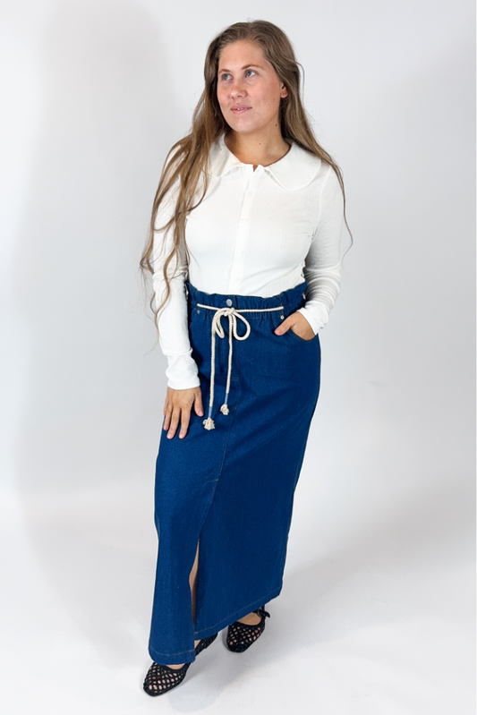Wren High-waist Denim Midi Skirt - Dark