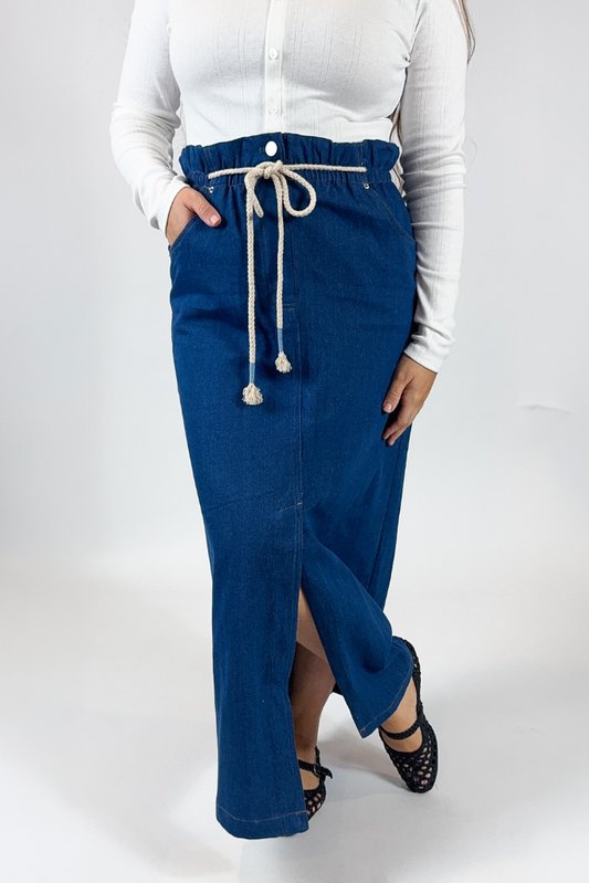 Wren High-waist Denim Midi Skirt - Dark