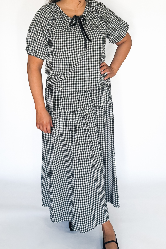 Josie Gingham Top & Skirt Set - Black & White