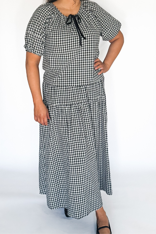 Josie Gingham Top & Skirt Set - Black & White