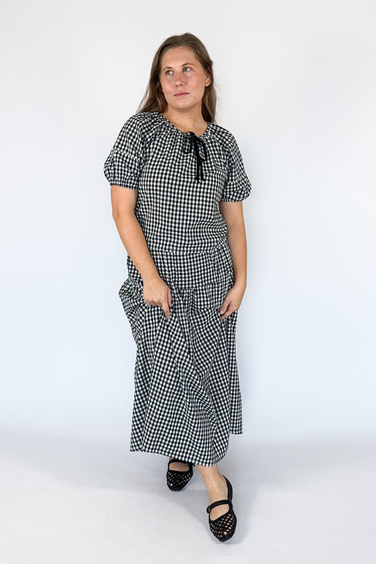 Josie Gingham Top & Skirt Set - Black & White