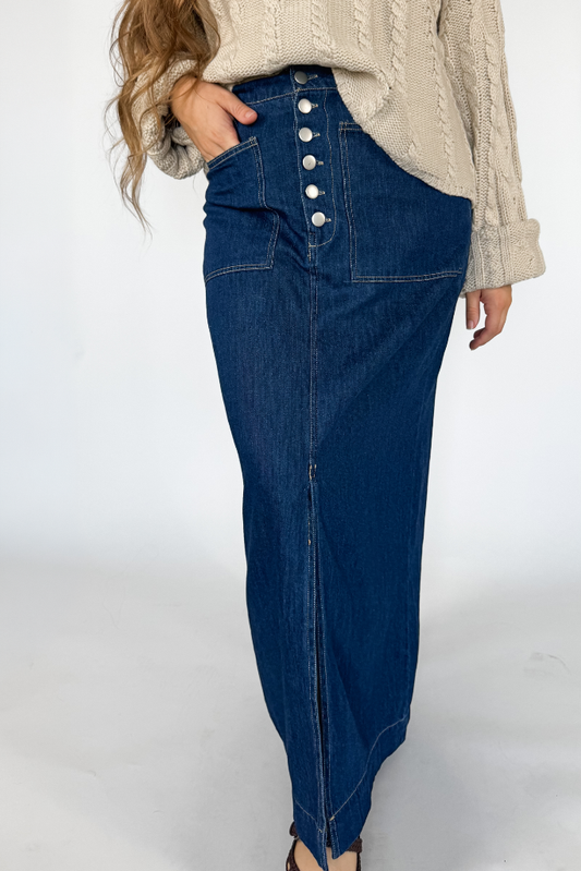 Addy Denim Midi Skirt - Dark