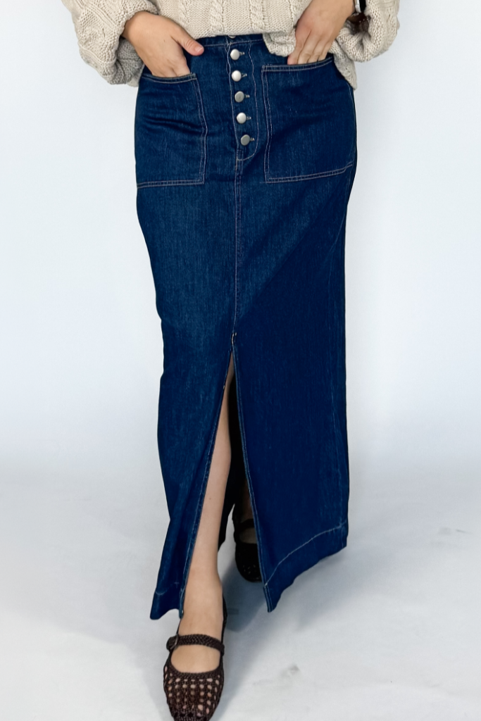 Addy Denim Midi Skirt - Dark
