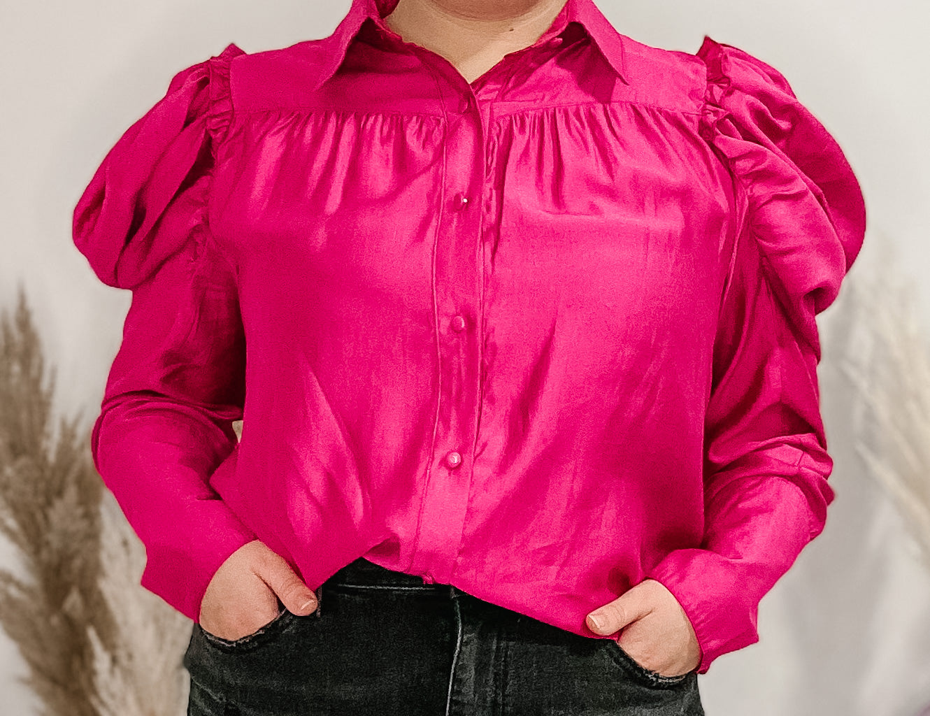 Dahlia Button Down Top - Rose Red
